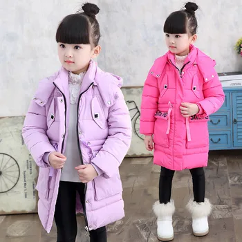 Kids girls 2016 winter new long section of thick cotton jacket big virgin Korean children padded jacket
