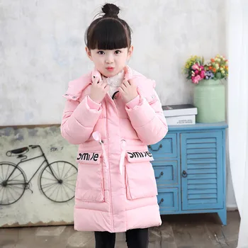 Kids girls 2016 winter new long section of thick cotton jacket big virgin Korean children padded jacket