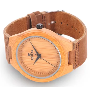 2017 HOT! Bamboo Wooden Fashion Men Wristwatch Genuine Leather strap Analog Display Quartz Casual Watch Masculino Relogio
