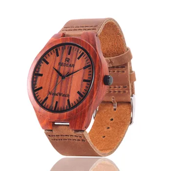 2017 HOT! Bamboo Wooden Fashion Men Wristwatch Genuine Leather strap Analog Display Quartz Casual Watch Masculino Relogio