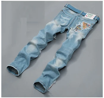 2016 New Mens Famous Designer Fashion Cotton Denim Hole Ripped Jeans Casual Straight Jeans Male Men's Jeans Trousers Size 38 hot