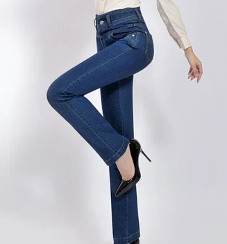 Pencil pants for women plus size denim jeans autumn spring slimming full length cotton blend embroidery high waist yrf0602