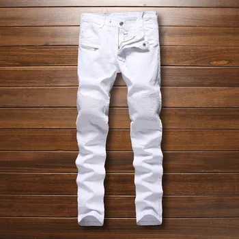 White Jeans Men Famous Brand Mens Biker Jeans New Designer Fashion Denim Overalls Brand Clothing Slim Fit Casual Pants