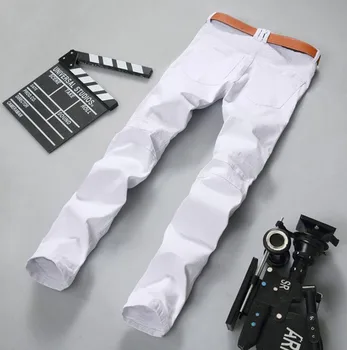 White Jeans Men Famous Brand Mens Biker Jeans New Designer Fashion Denim Overalls Brand Clothing Slim Fit Casual Pants