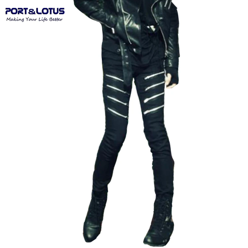 Port&Lotus Fashion Casual Jeans With Zipper Fly Solid Color Midweight Pencil Pants Slim Fit Jeans Men 085 wholesale