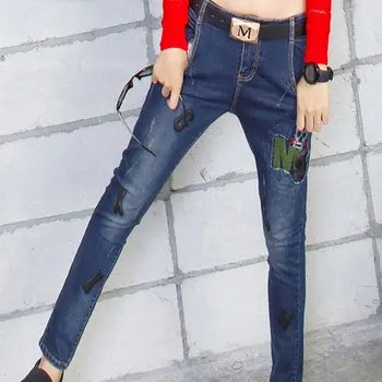 2016cj new Korean skinny jeans girl painted cloth slim feet Haren jeans
