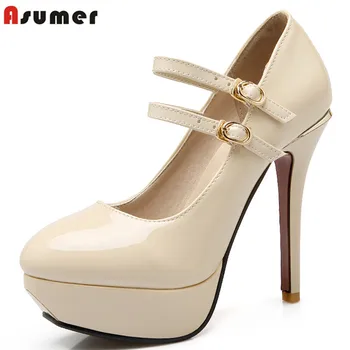 ASUMER 2016 new fashion mary janes women pumps round toe patent pu leather platform shoes woman ladies summer wedding shoe