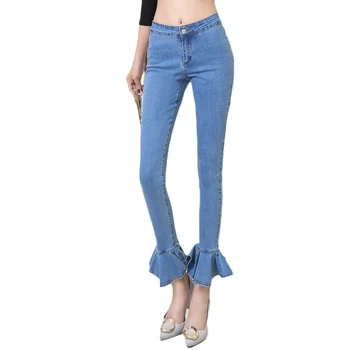 New arrived autumn winter jeans woman Slim Fashion Casual denim pants Lotus leaf leg opening Low waist all-matching trousers