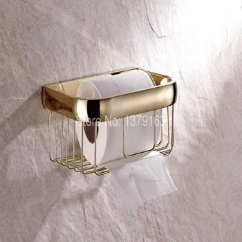 Bathroom Accessories Polished Gold Color Brass Wall Mounted Toilet Paper Roll Holder Bathroom Shower Storage Basket aba532