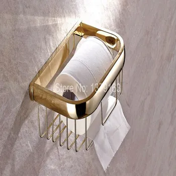 Bathroom Accessories Polished Gold Color Brass Wall Mounted Toilet Paper Roll Holder Bathroom Shower Storage Basket aba532