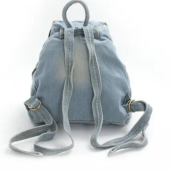 Classic washed blue denim backpack student jeans school bag man and women's leisure travel bags with zipper pockets