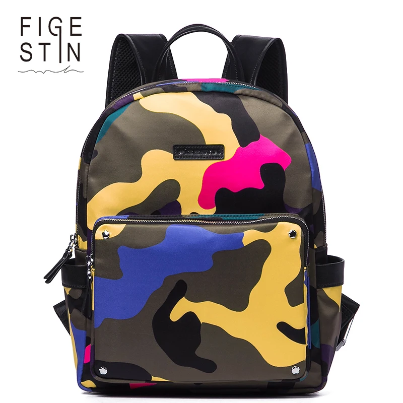 FIGESTIN Backpacks for Women Fashion Yellow Pink Camouflage School Backpacks For Teenage Girls Slightly-waterproof