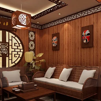 Beibehang Restaurant Chinese wood plank flooring imitation wood ceiling wallpaper bedroom living room TV background wallpaper