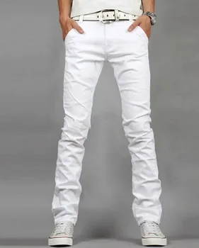Hot-selling 2016 Korean Style New Fashion Mens Designer Jeans Famous Cotton Denim Straight Pants White Jeans Men hot Size 40