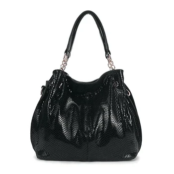 Premium Snake Skin Tote Bag Luxury Handbags Women Bags Designer Tassel Shiny Shopper Bag Genuine Leather Female bolso Black,Blue