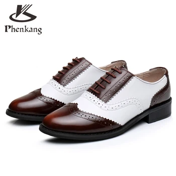 Genuine leather big woman US size 11 designer vintage flat shoes round toe handmade brown white oxford shoes for women with fur