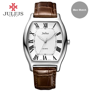 Julius JA-703 Lover Couple's Watch Classic Roman Numbers Pair Watches for Valentine's Gift Tonneau Shape Leather Strap Watch Uhr