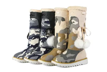 2016 New Camouflage Keep Warm Winter Boots Short Plush Knee Hight Boots Fashion Flat with Women Boots