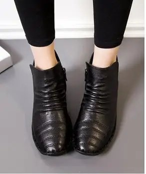 1806 Real Leather Hand-made Sewing Women Boots 2016 New Autumn Genuine Leather Boots Casual Shoes Fashion Female Short Boots