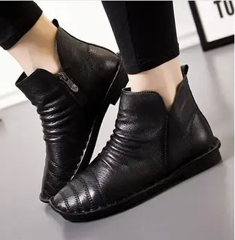 1806 Real Leather Hand-made Sewing Women Boots 2016 New Autumn Genuine Leather Boots Casual Shoes Fashion Female Short Boots