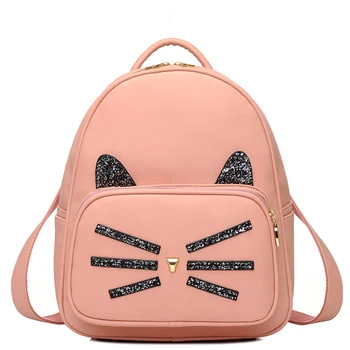 NEW Black Cat Backpack Pu Leather Small Cute Backpacks High School For Teenage Girls Simple School Bag Gray Zainetto Donna Nero
