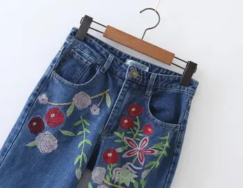Flower Embroidered Denim Jeans Jeans with High Waist Blue Women's Jeans Slim Straight New Women's Pants Size:S-L
