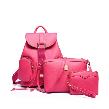 3 Pcs/Set Women PU Backpacks Female Casual Travel School Bags For Teenagers Shoulder Bags Clutch Purse