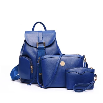 3 Pcs/Set Women PU Backpacks Female Casual Travel School Bags For Teenagers Shoulder Bags Clutch Purse