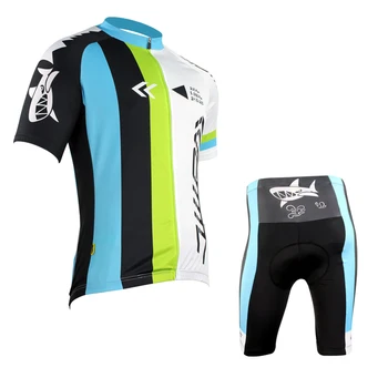 SANTIC Coolmax Men's Summer Outdoor Sportswear Bike Bicycle Cycling Cycle Clothing Suits:Short Sleeve Jersey,3D Pad Shorts-Shark