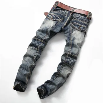 Designer Vintage Grey Skinny Biker Jeans Slim Fit For Men Cotton Small Botton Jeans Joggers Size 29-38 m466
