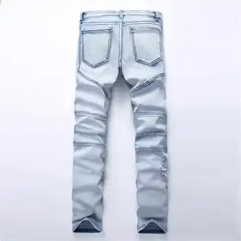 Port&Lotus Winter Men Jeans Slim Jeans Famous Mens Jeans Hole Straight Wrinkles Clothing Men TX012 99933