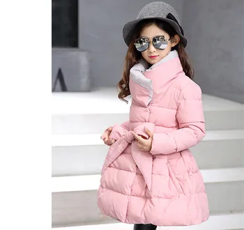 Children Winter Outerwear 2016 Girls Cotton-padded Jacket Long Style Warm Thickening Kids Outdoor Snow proof Coat