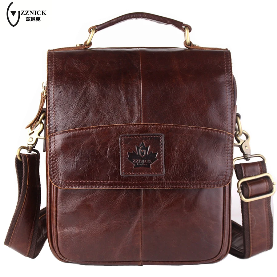 ZZNICK Genuine leather men bag men messenger bags small shoulder bags crossbody bag small men's leather handbag #6903