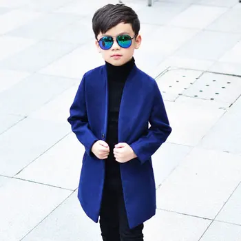 New 2016 Design Boys Winter Long Trench Woolen Coat Brand Kids Winter Thick Blends England Style Boys Jacket with Pocket, C284