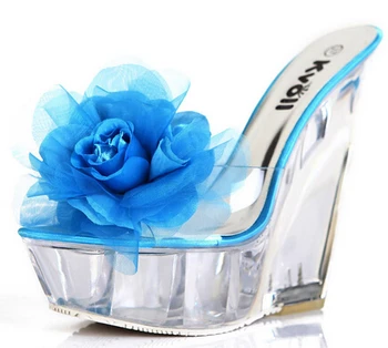 Women sandals, slippers new Kvoll women 2016 transparent super high heels shoes Wedges resin, in the form of female flower shoes