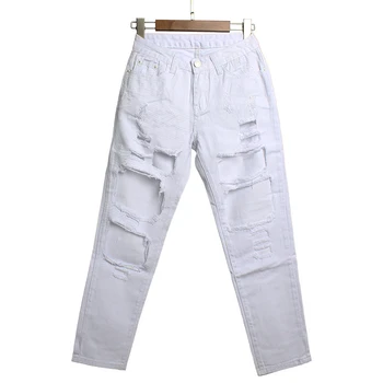 Wholesale 2016 New unique Fashion Runway hiphop hole wornout ripped girl pants Jean destroy womens slim Denim jeans trousers