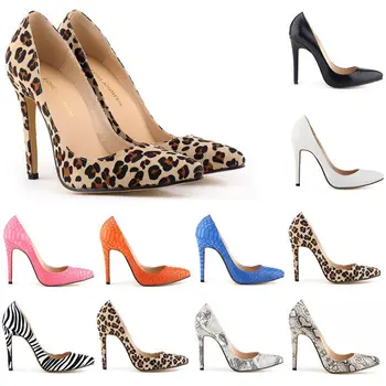 Fashion Snake Zebra Leopard Print Leather Shallow Pointed Toe Thin Heels Womens Shoes Pumps