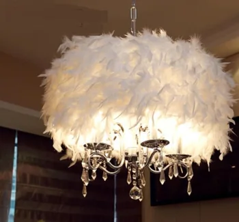 Crystal Light pastoral stylish Pendant Lights restaurant pendant living room bedroom light feather light Pendant lamps