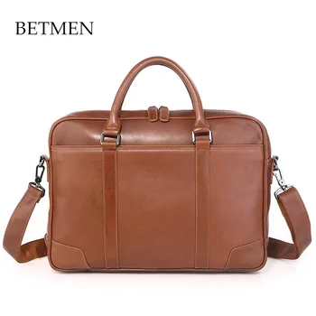 BETMEN Vintage Luxury Genuine Leather Bag Men Handbag Shoulder Bags Business Men Briefcase Laptop Bag