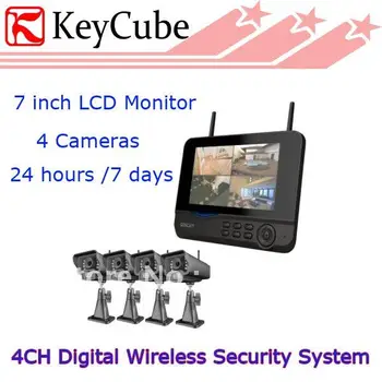Home 4CH 7 inch LCD Monitor 4pcs 2.4G Wireless Security CCTV Camera Recording System