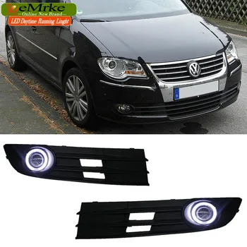 EeMrke For Volkswagen Touran 2007 to 2009 LED Angel Eye DRL Daytime Running Lights Halogen Bulbs H11 55W Fog Lamp Kits