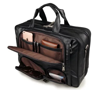 Nesitu Black / Coffee Large Capacity Genuine Leather Men Messenger Bags Briefcase Portfolio 14 /15.6 inch Laptop Bag #M7289