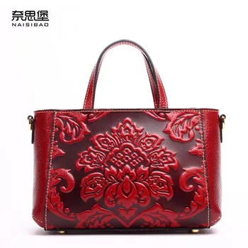 2016 New women genuine leather bag famous brands retro embossing top quality women leather handbags shoulderbag