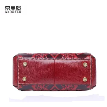 2016 New women genuine leather bag famous brands retro embossing top quality women leather handbags shoulderbag