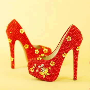 2016 original Chinese dress shoes wedding shoes heels female Waterproof pearl flowers butterfly married shoes Slipper