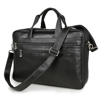 Big Size Large Capacity Black Genuine Leather Men Messenger Bags Business Travel Bags 15.6'' Laptop Briefcase Portfolio #M7319