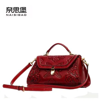2016 New women genuine leather bag fashion luxury women leather handbags shoulder bag quality cowhide embossing female bag