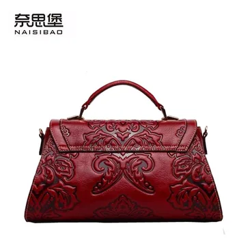 2016 New women genuine leather bag fashion luxury women leather handbags shoulder bag quality cowhide embossing female bag