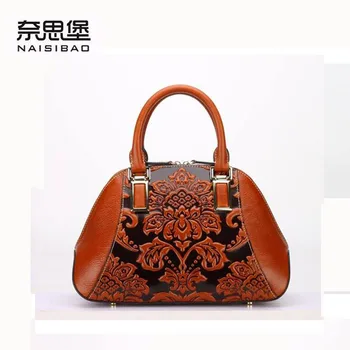 2016 New women genuine leather bag chinese style fashion embossing quality luxury women leather shoulder messenger cowhide bag