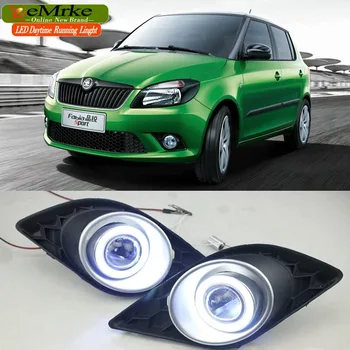 EeMrke For Skoda Fabia 1.4 TSI DSG RS LED Angel Eyes DRL Daytime Running Lights Halogen H11 55W Fog Lights